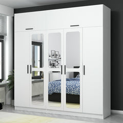 Armoire 7 portes et 6 miroirs Sanur L225xH235cm Blanc