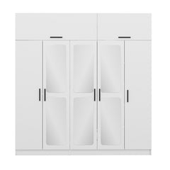 Armoire 7 portes et 6 miroirs Sanur L225xH235cm Blanc