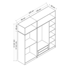 Armoire 7 portes et 6 miroirs Sanur L225xH235cm Blanc