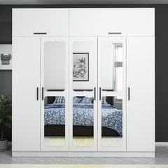 Armoire 7 portes et 6 miroirs Sanur L225xH255cm Blanc