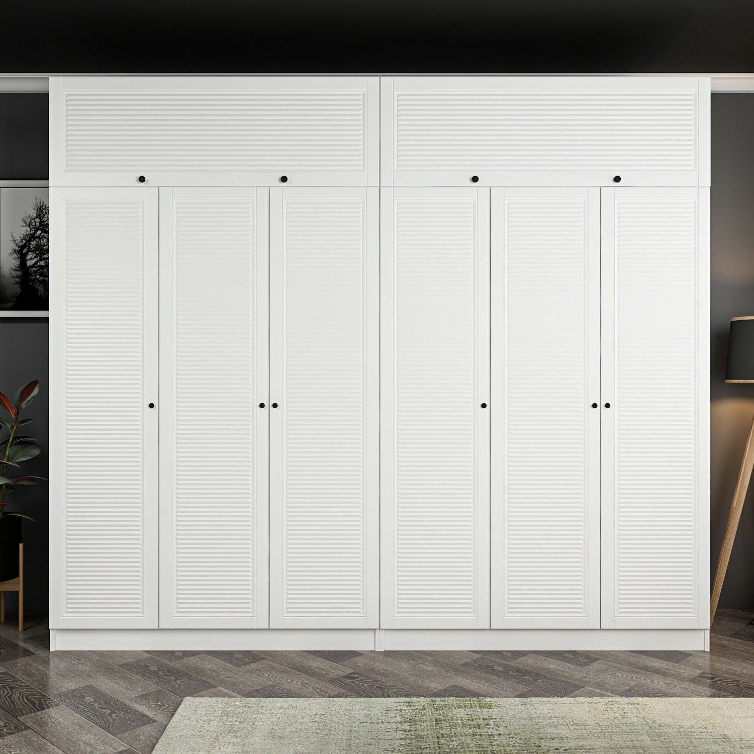 Armoire haute 6 portes battantes et 2 portes basculantes modèle 1 Kuta L270xH235cm Bois Blanc