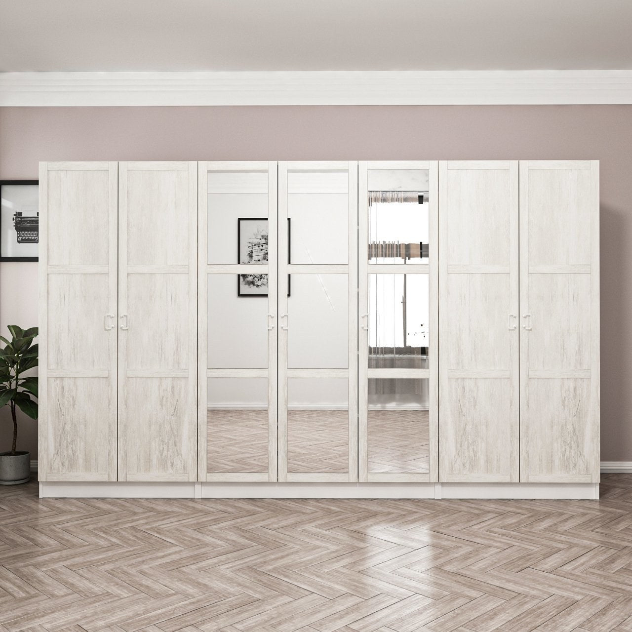 Armoire 7 portes et 9 miroirs modèle 2 Parai L315xH190cm Blanc