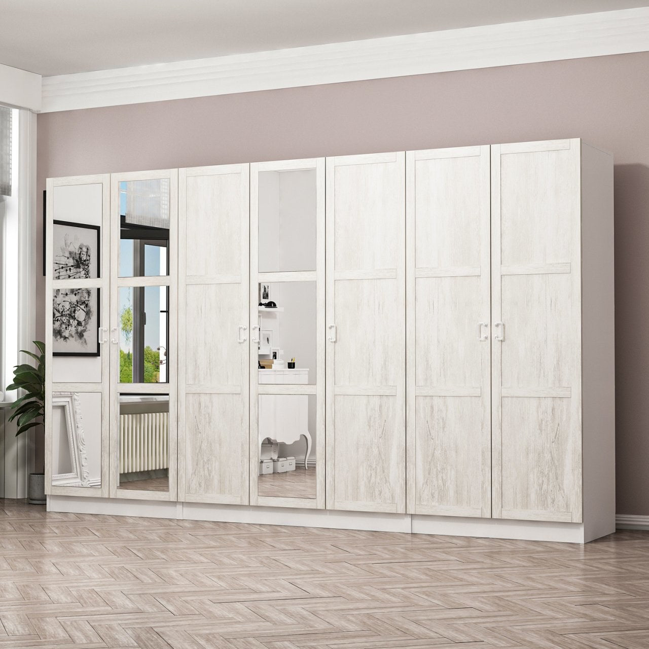 Armoire 7 portes et 9 miroirs modèle 2 Parai L315xH190cm Blanc