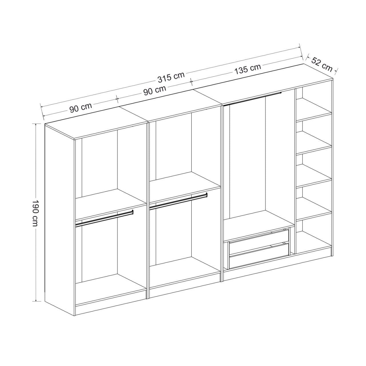 Armoire 7 portes et 9 miroirs modèle 2 Parai L315xH190cm Blanc