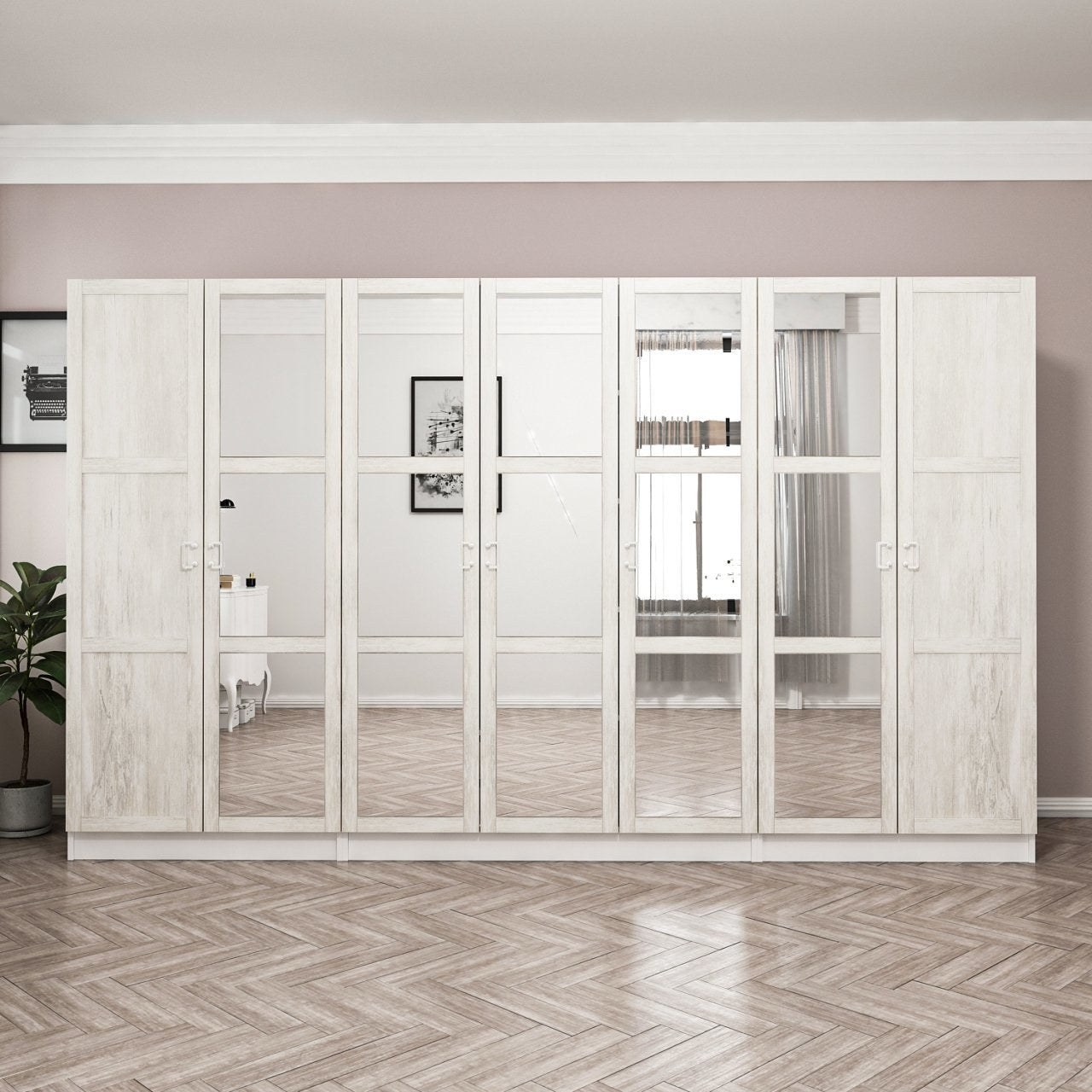 Armoire 7 portes et 15 miroirs modèle 2 Parai L315xH190cm Blanc