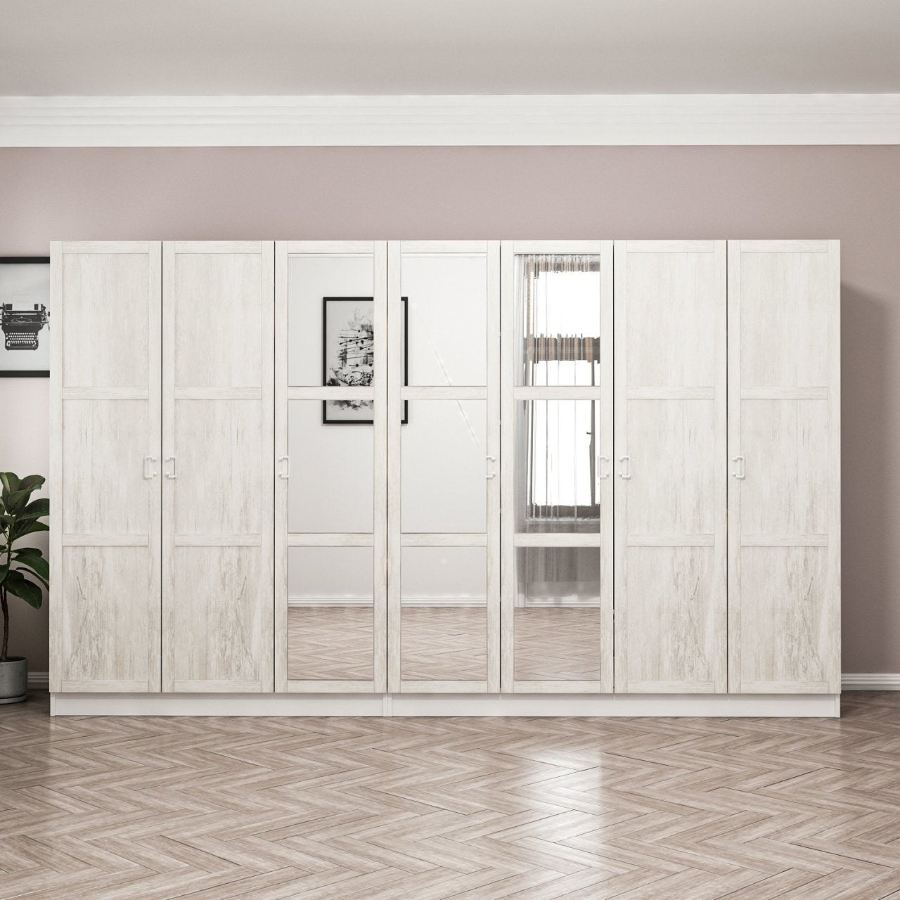 Armoire 7 portes et 9 miroirs modèle 1 Parai L315xH190cm Blanc