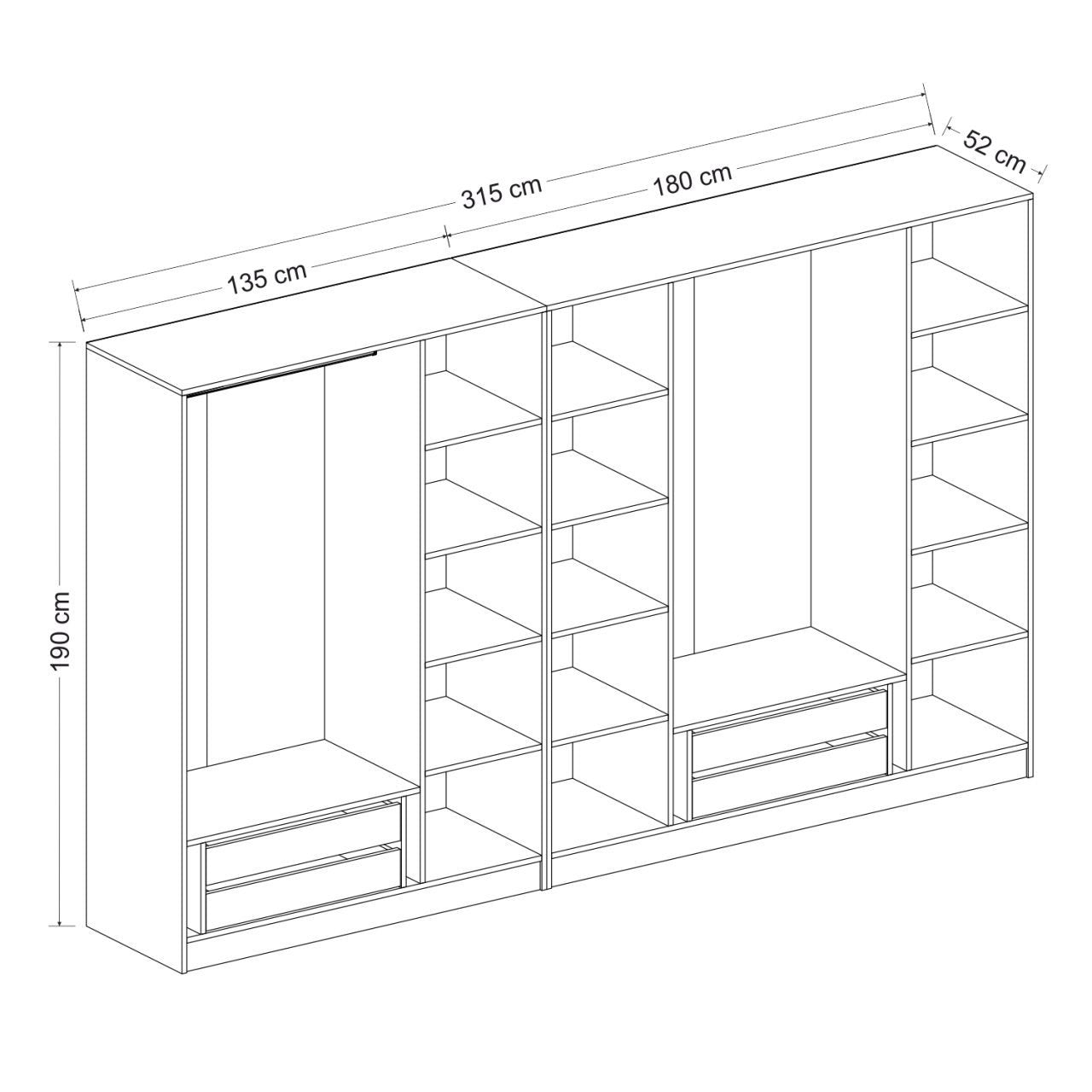 Armoire 7 portes et 9 miroirs modèle 1 Parai L315xH190cm Blanc