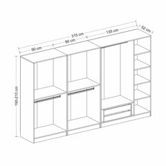 Armoire 6 portes Kuta L315xH210cm Bois Blanc