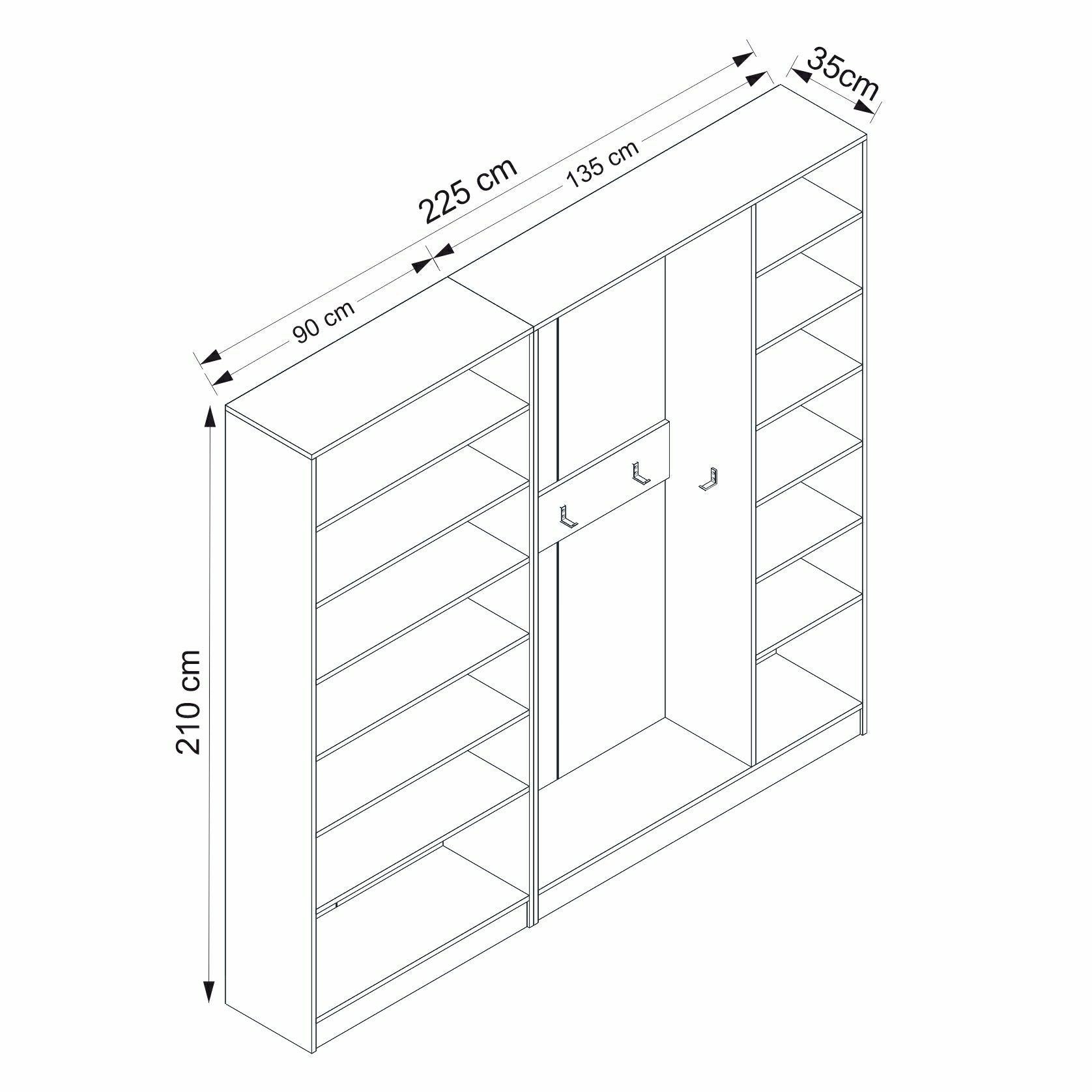 Armoire 5 portes Vitas L225cm Bois Blanc