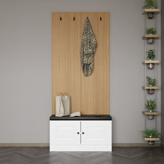 Meuble d'entrée Loly L90xH210cm Bois clair et Blanc