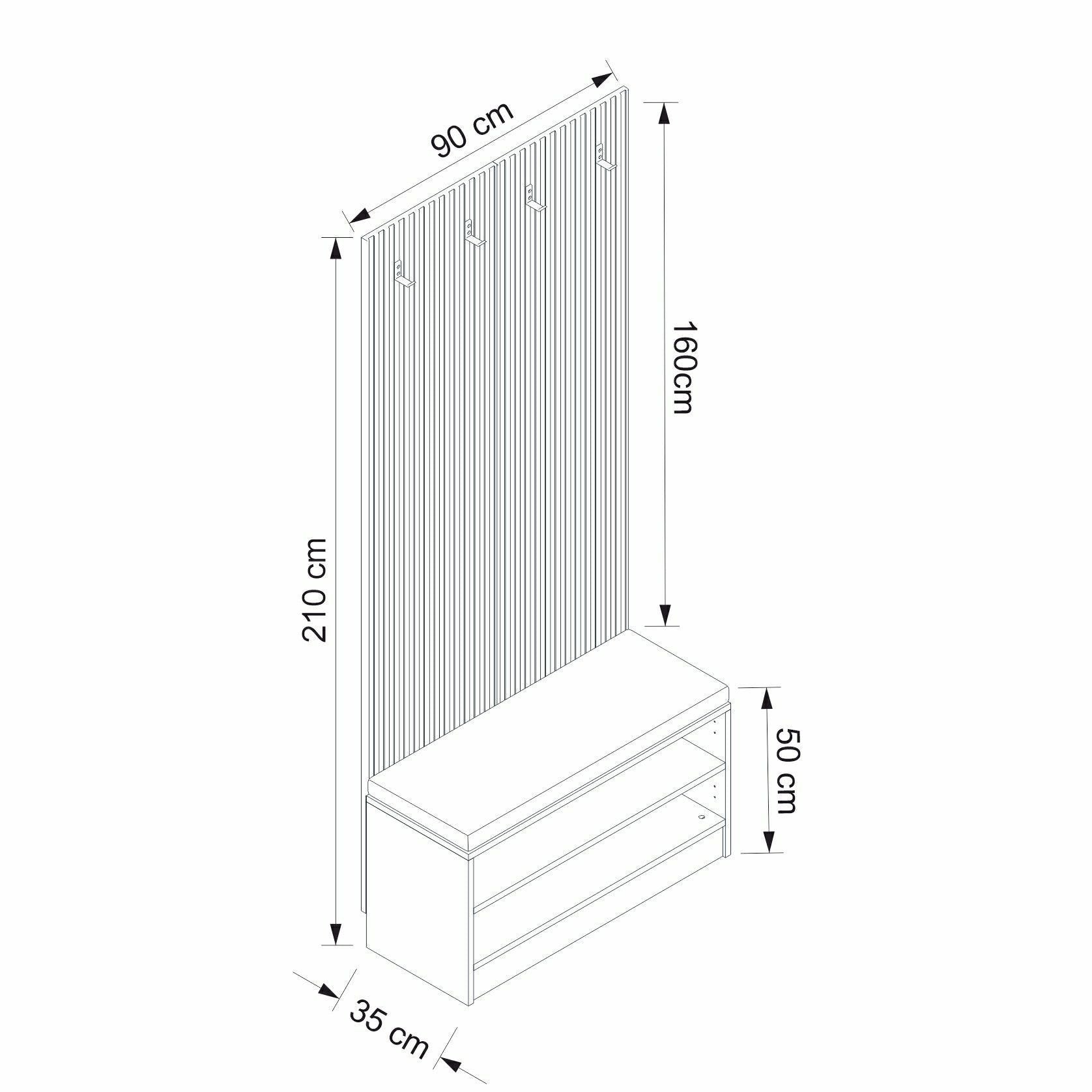 Meuble d'entrée Lianne L90xH210cm Bois clair et Blanc