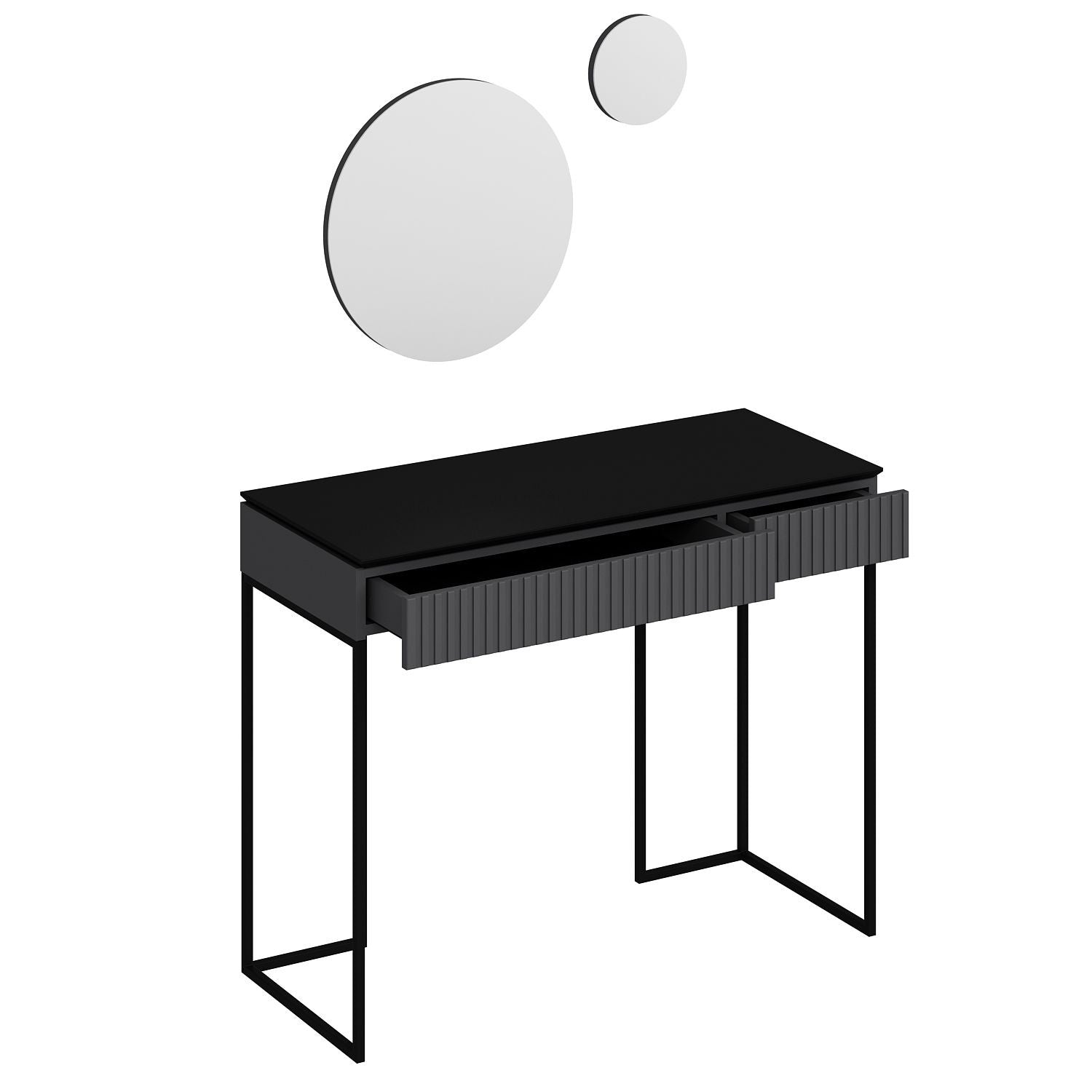 Console moderne 2 tiroirs avec 2 miroirs Tokel L105cm Anthracite