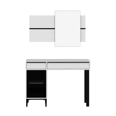 Coiffeuse moderne 2 tiroirs et 1 porte avec miroir Bakita L120cm Blanc et Noir