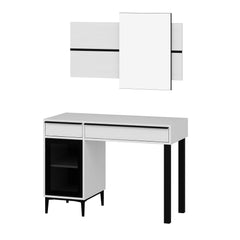 Coiffeuse moderne 2 tiroirs et 1 porte avec miroir Bakita L120cm Blanc et Noir