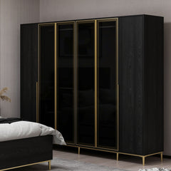 Armoire moderne 4 portes vitrées Bakita L268cm Noir et Or