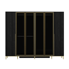 Armoire moderne 4 portes vitrées Bakita L268cm Noir et Or