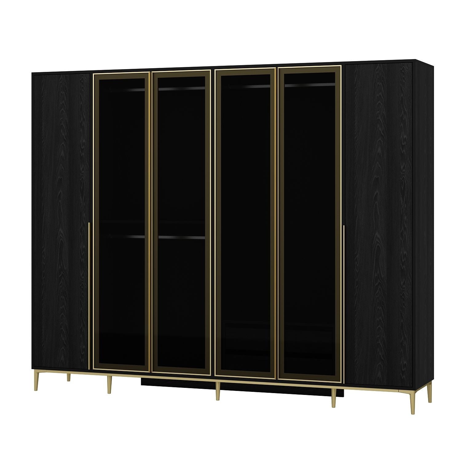 Armoire moderne 4 portes vitrées Bakita L268cm Noir et Or