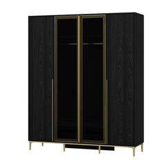 Armoire moderne 2 portes vitrées Bakita L120cm Noir et Or