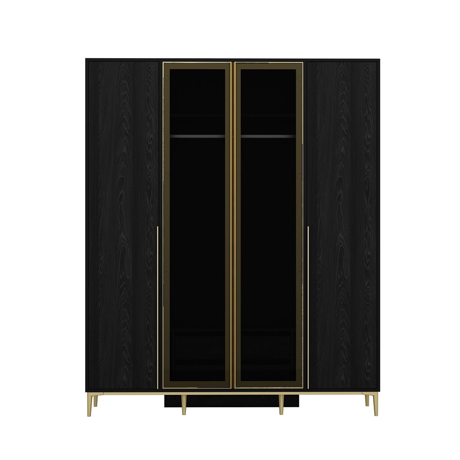 Armoire moderne 2 portes vitrées Bakita L120cm Noir et Or