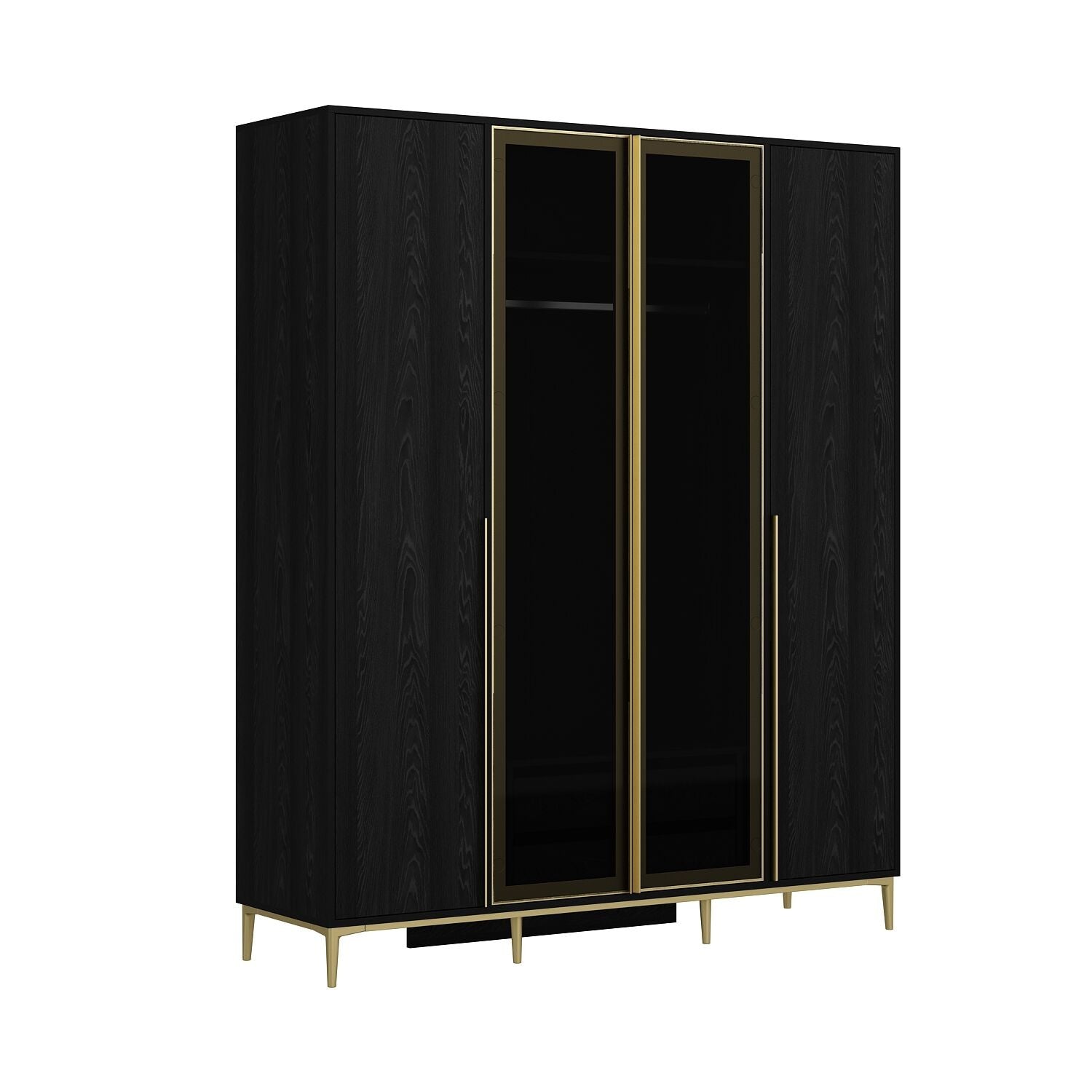 Armoire moderne 2 portes vitrées Bakita L120cm Noir et Or