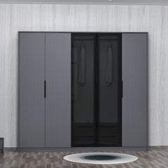 Armoire à 2 portes vitrées Eurybie L228xH210cm avec 3 trigles et 2 tiroirs Anthracite