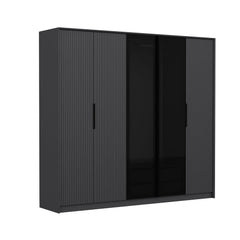 Armoire à 2 portes vitrées Eurybie L228xH210cm avec 3 trigles et 2 tiroirs Anthracite