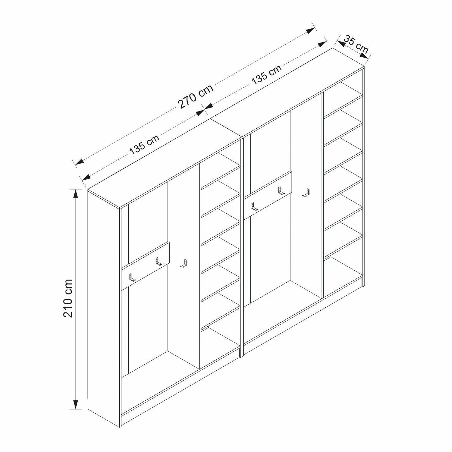 Placard d'entrée ouvert moderne 20 patères Antipax L270xH210cm Blanc