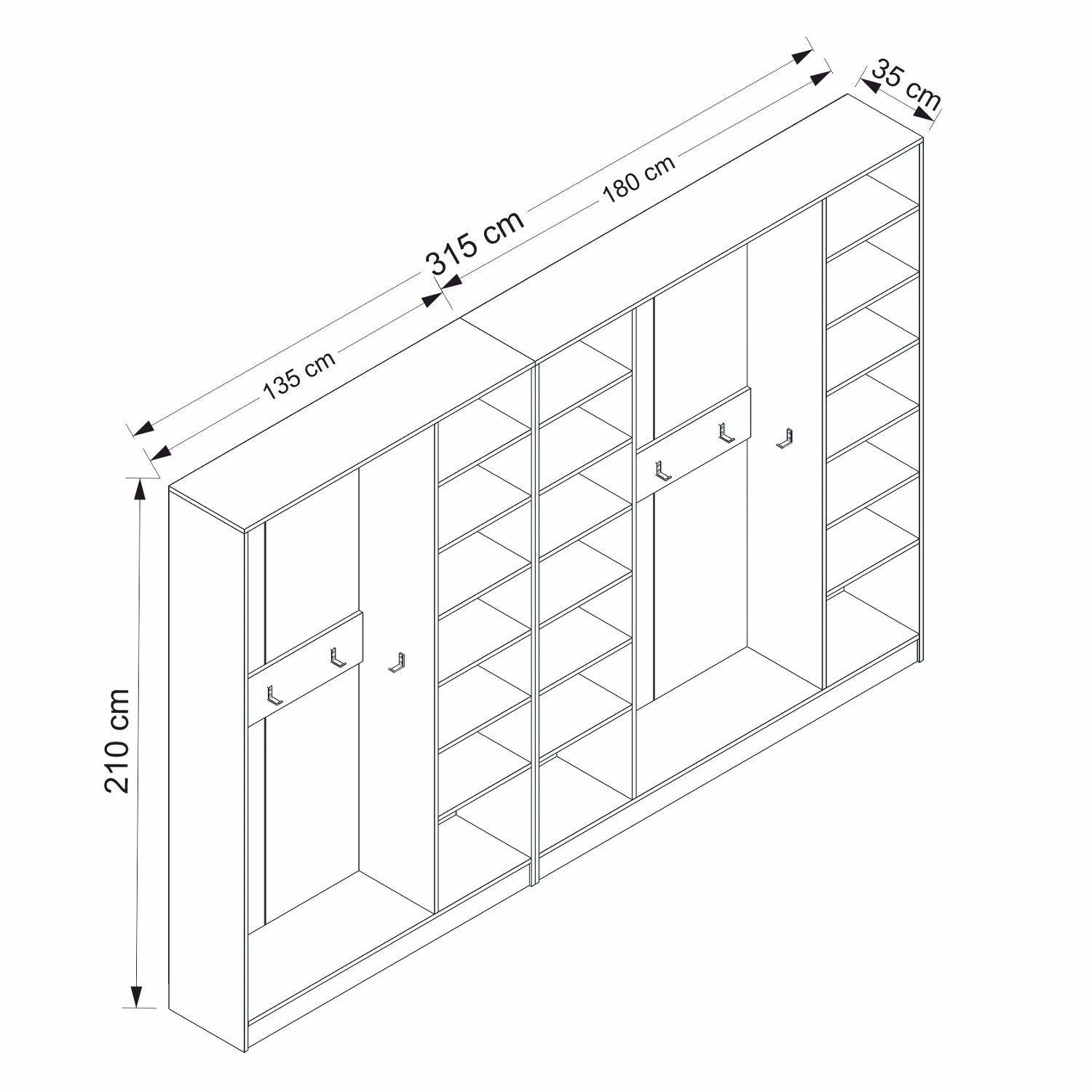 Placard d'entrée ouvert moderne 20 patères Antipax L315xH210cm Blanc