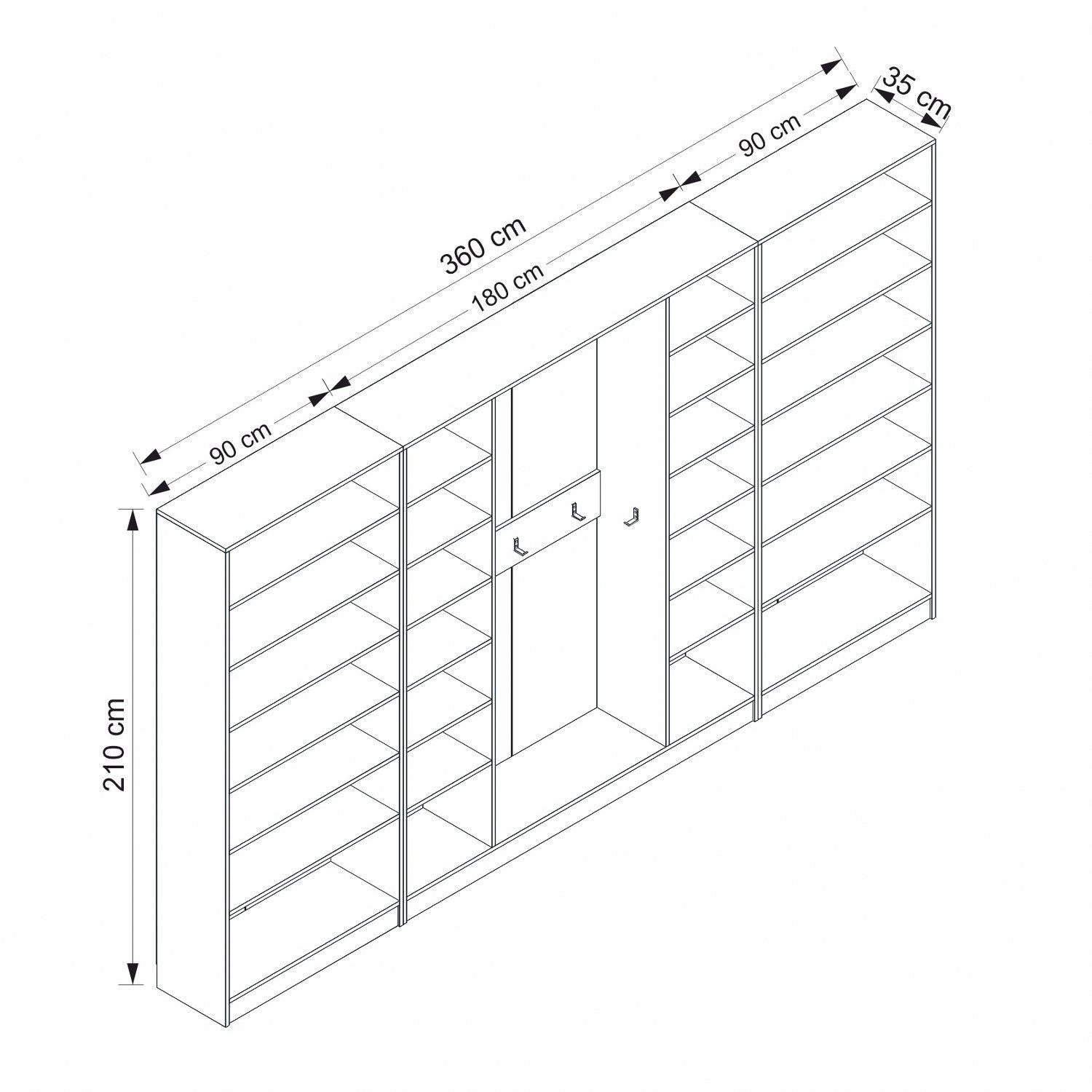 Placard d'entrée ouvert moderne 10 patères Antipax L360xH210cm Blanc