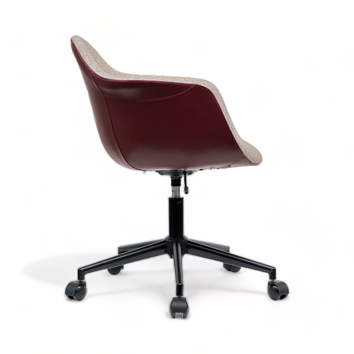 Fauteuil de bureau pivotant ajustable en hauteur Diano Tissu Beige, Effet simili Bordeaux et Métal Noir