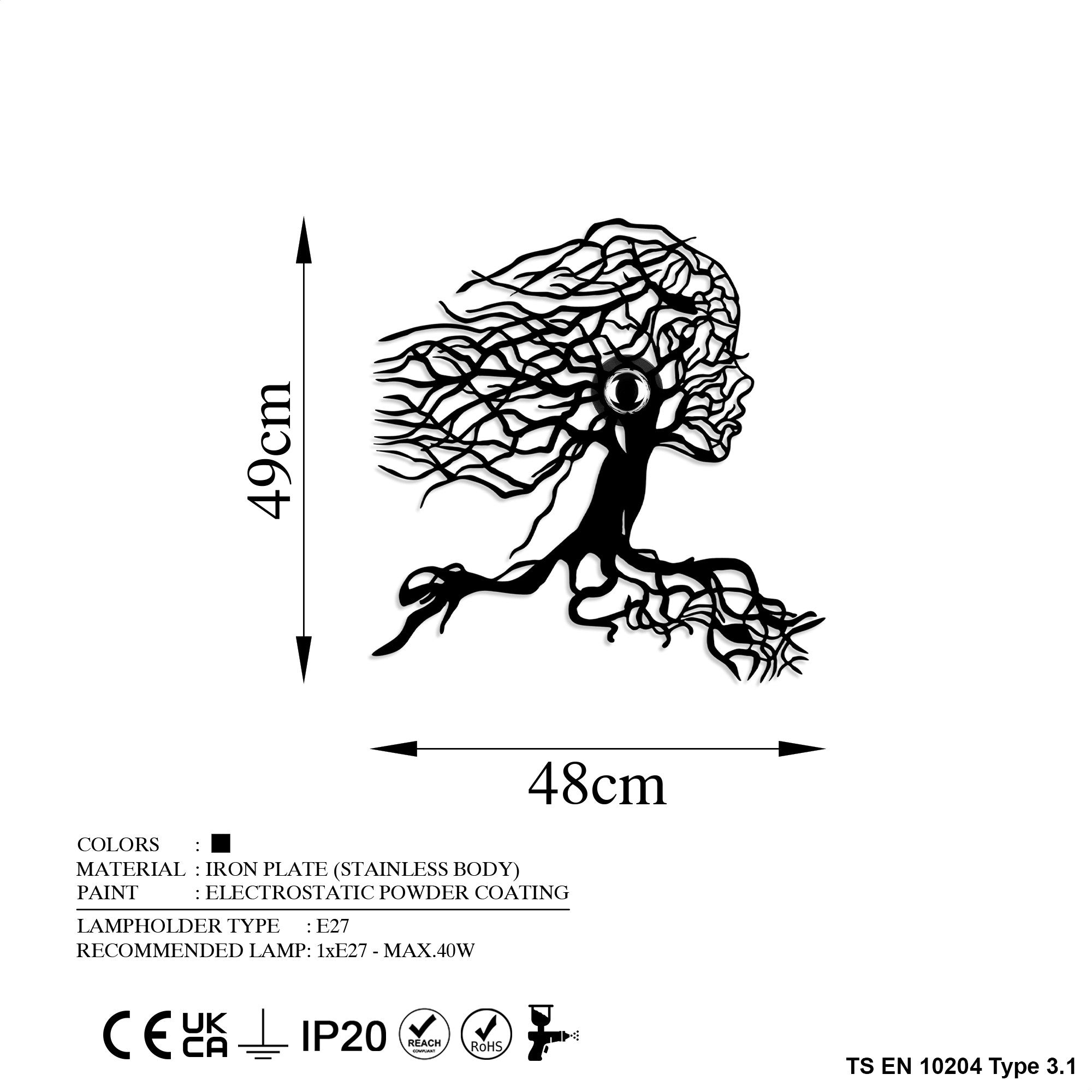 Applique murale décorative Motif Arbre ramifié allure visage Ema L48xH49cm Métal Noir