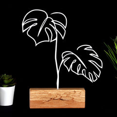 Objet décoratif à poser Zidas L17xH30cm Bois Naturel et Métal Feuilles tropicales Blanc