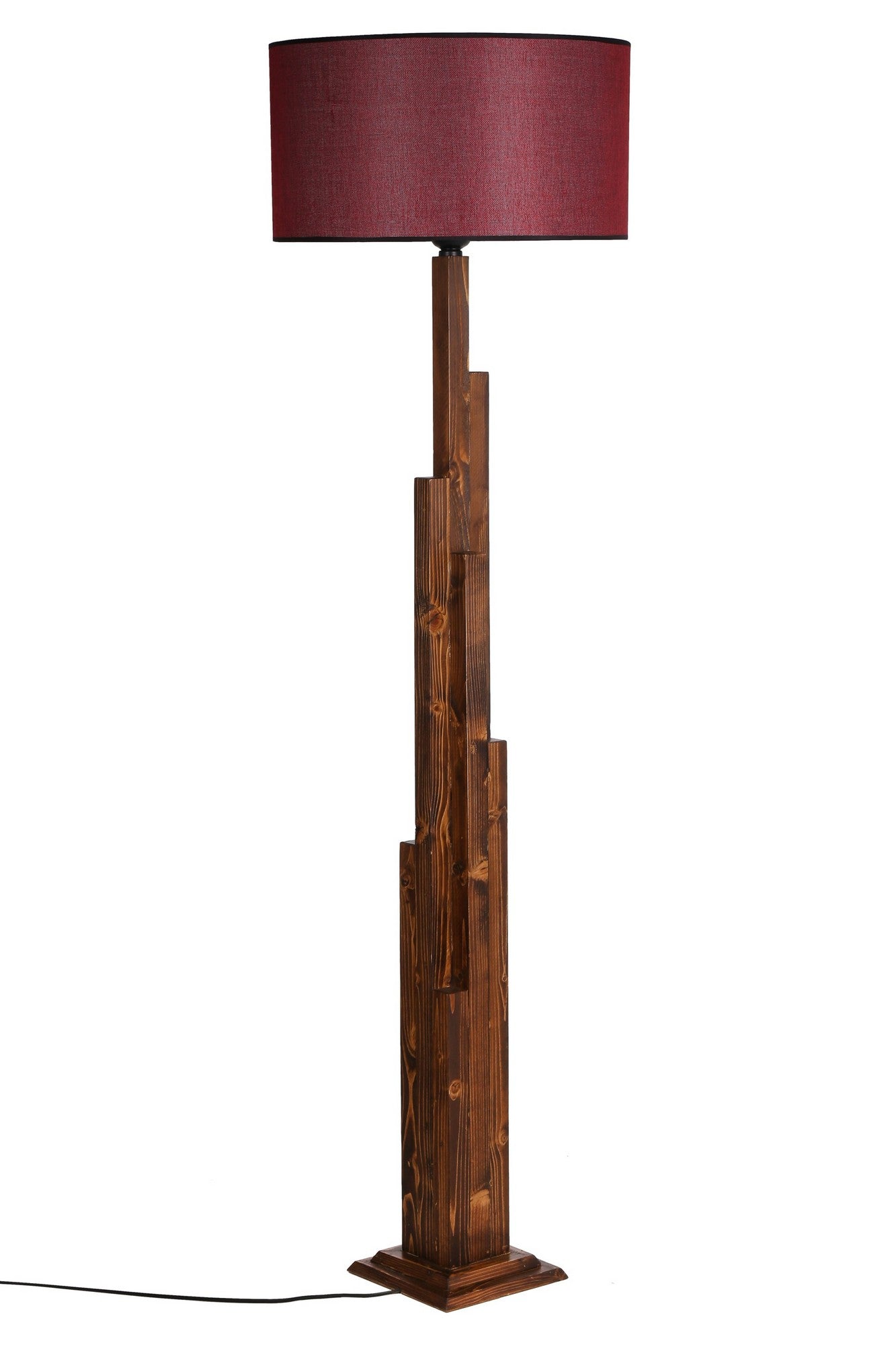 Lampadaire Abies H168cm Métal Effet Bois clair et Tissu Bordeaux