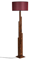 Lampadaire Abies H168cm Métal Effet Bois clair et Tissu Bordeaux