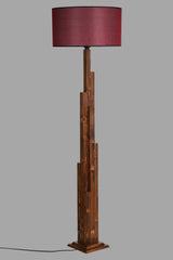 Lampadaire Abies H168cm Métal Effet Bois clair et Tissu Bordeaux