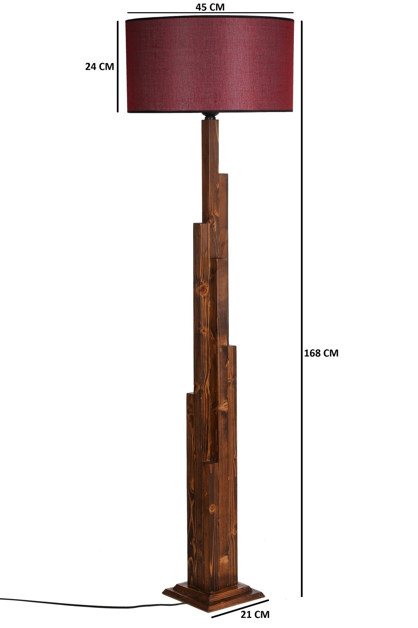 Lampadaire Abies H168cm Métal Effet Bois clair et Tissu Bordeaux