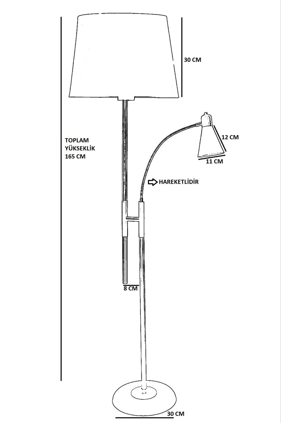 Lampadaire 2 ampoules Mullsam H165cm Tissu Anthracite et Métal Or et Noir