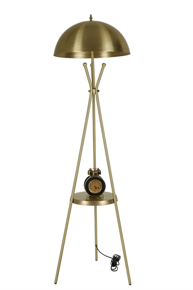 Lampadaire trépied design Champignon avec table d'appoint intégrée Thomas H165cm Métal Or