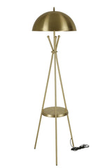 Lampadaire trépied design Champignon avec table d'appoint intégrée Thomas H165cm Métal Or