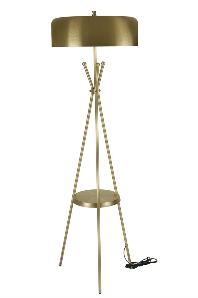 Lampadaire trépied design avec table d'appoint intégrée Thomas H165cm Métal Or