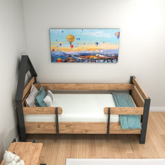 Lit simple pour enfant Donall Bois naturel et Anthracite