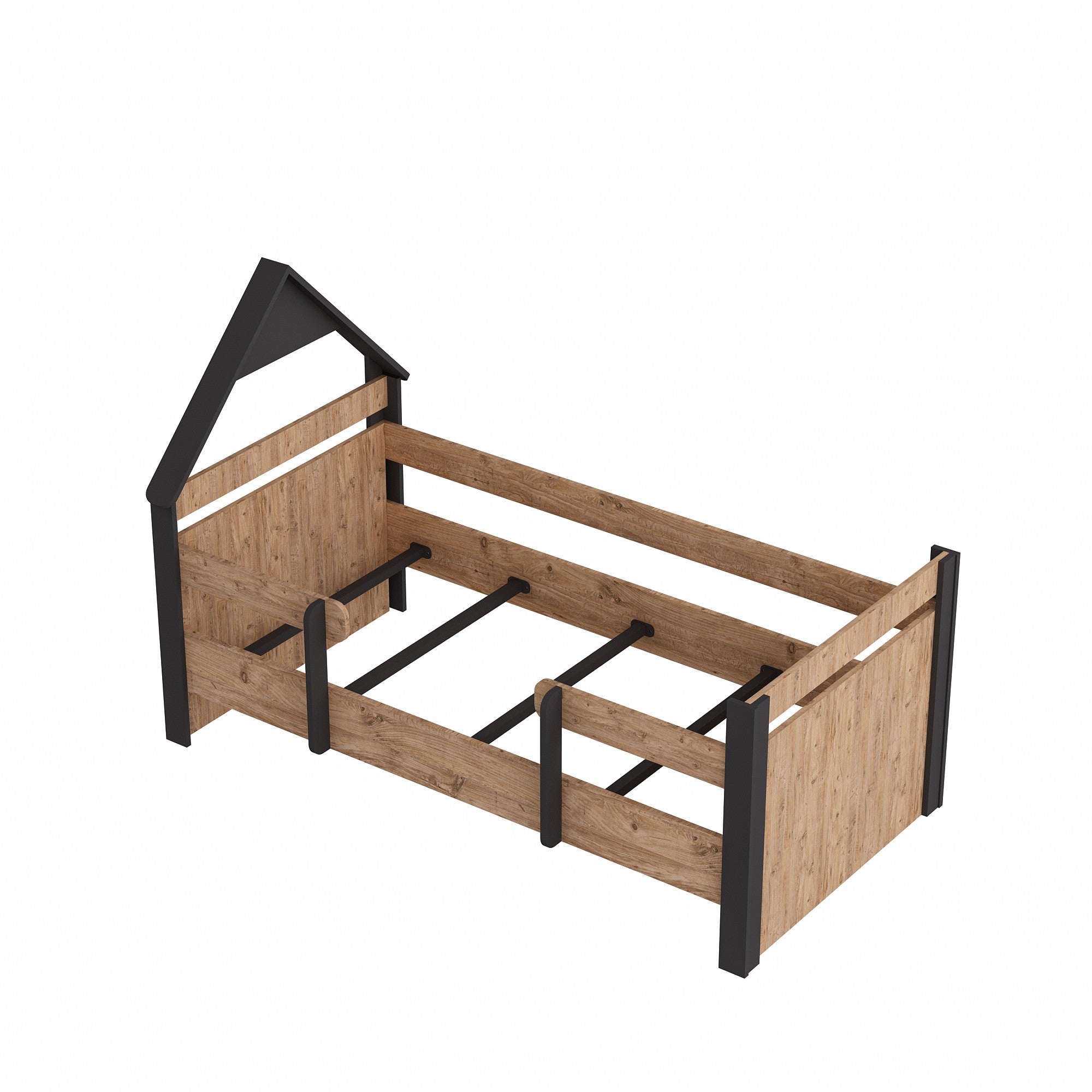 Lit simple pour enfant Donall Bois naturel et Anthracite