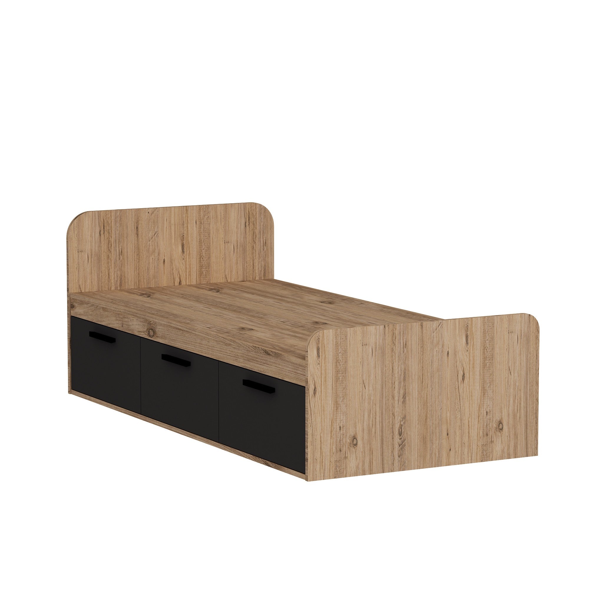 Lit simple pour enfant avec rangement Lollin 90x190cm Bois foncé et Anthracite