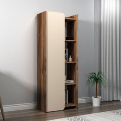 Étagère bibliothèque à porte battante Maritta L60cm Bois clair et Beige