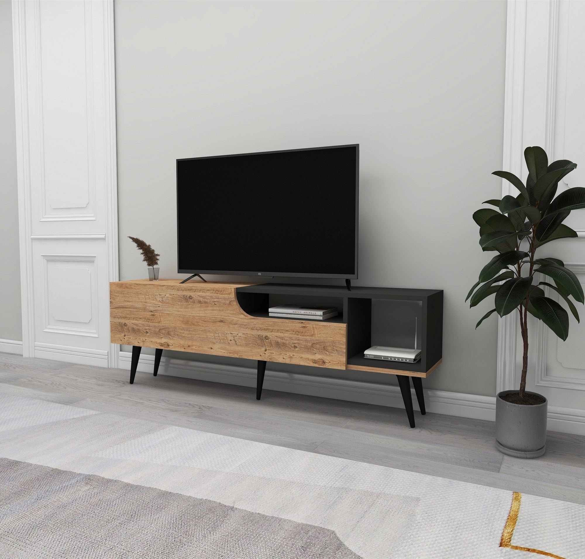 Meuble TV Mayas L150cm Bois clair et Anthracite