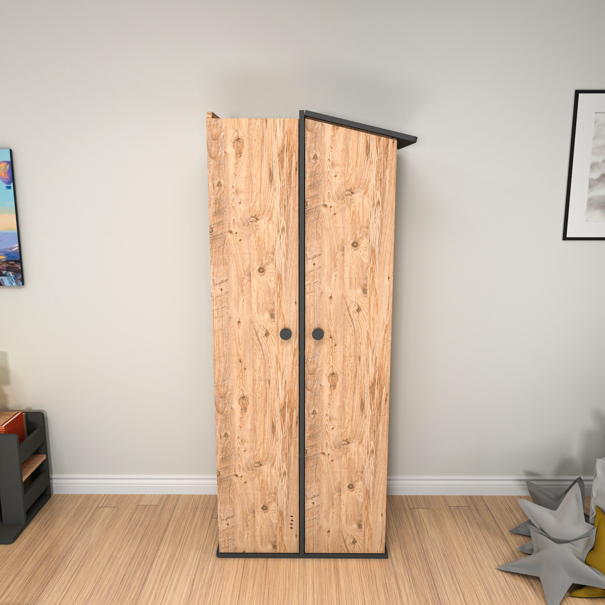 Armoire avec 2 portes Donall L72cm Bois naturel et Anthracite