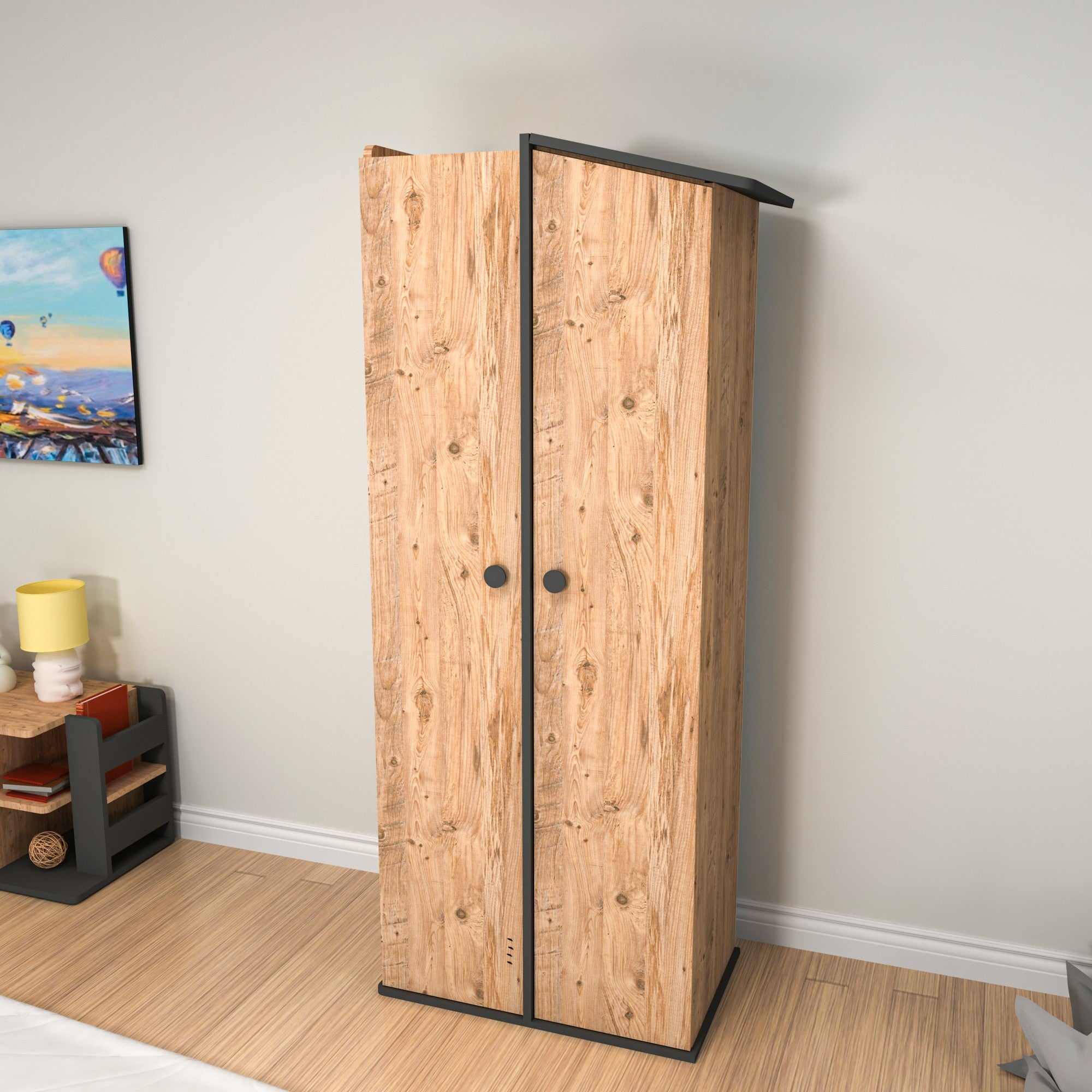 Armoire avec 2 portes Donall L72cm Bois naturel et Anthracite