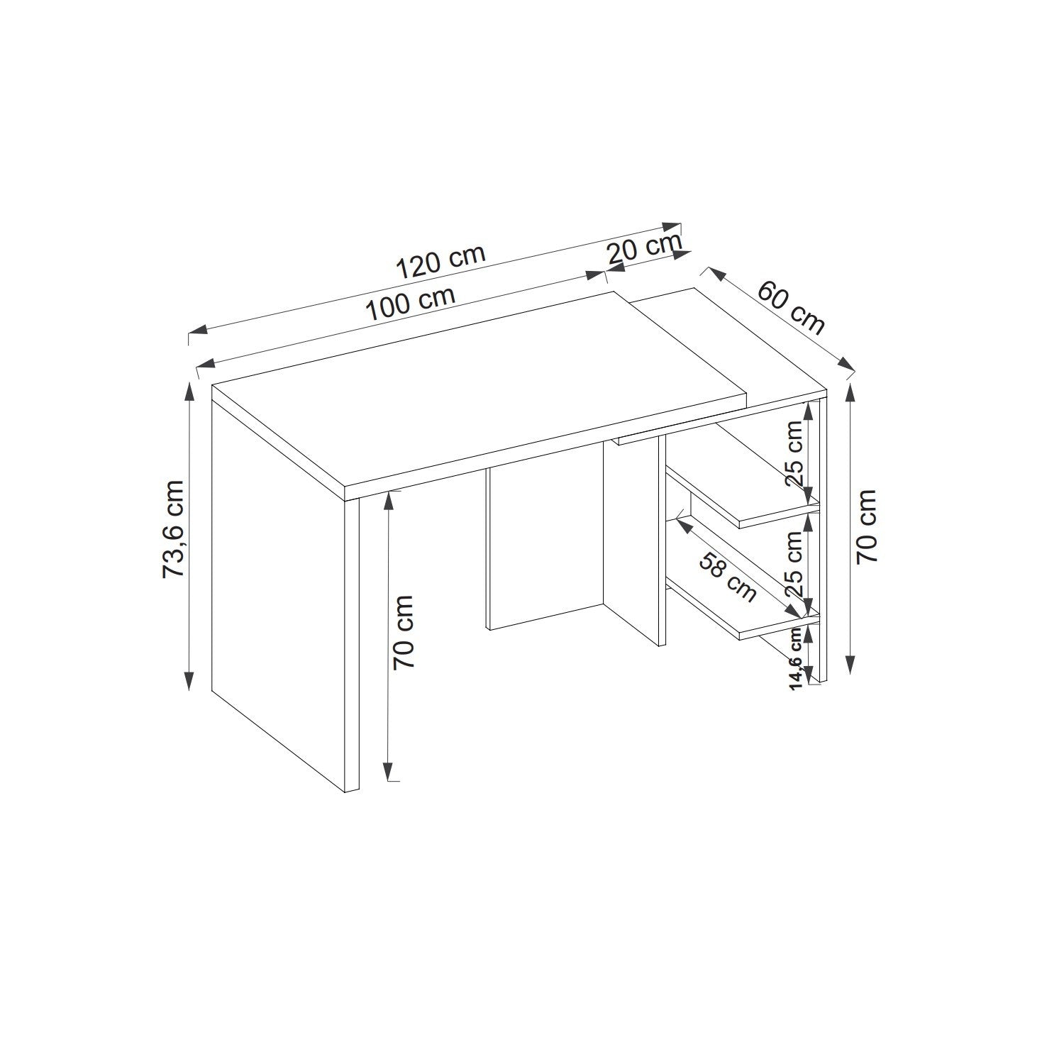 Bureau avec plateau extensible Franky L120cm Bois Beige et Anthracite