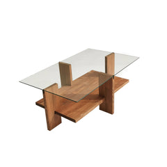 Table basse Bilod 105x65cm Bois foncé et Verre Transparent