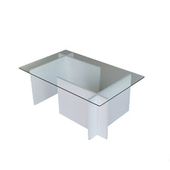 Table basse Melar 105x65cm Bois Blanc et Verre Transparent